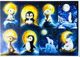 MOONLIT WINTER ANIMALS- Snowy Postcard SET of 4