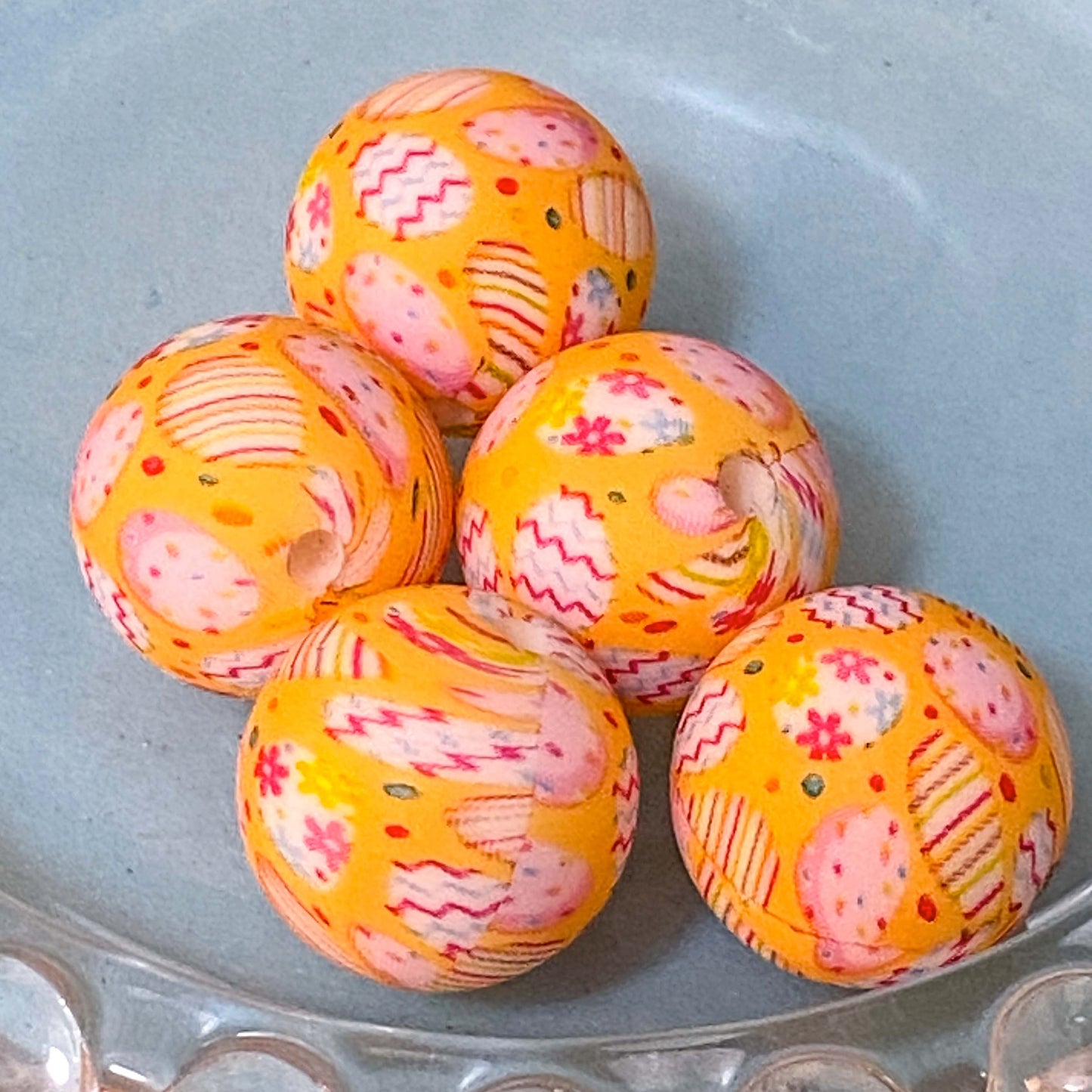 EASTER Patterned ROUND Large Silicone BEADS 16mm
