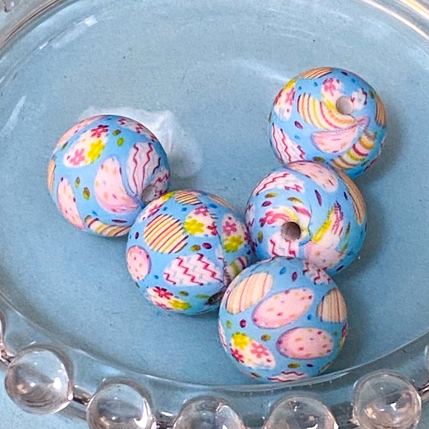EASTER Patterned ROUND Large Silicone BEADS 16mm