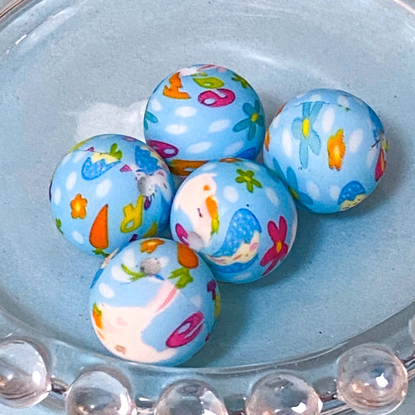EASTER Patterned ROUND Large Silicone BEADS 16mm
