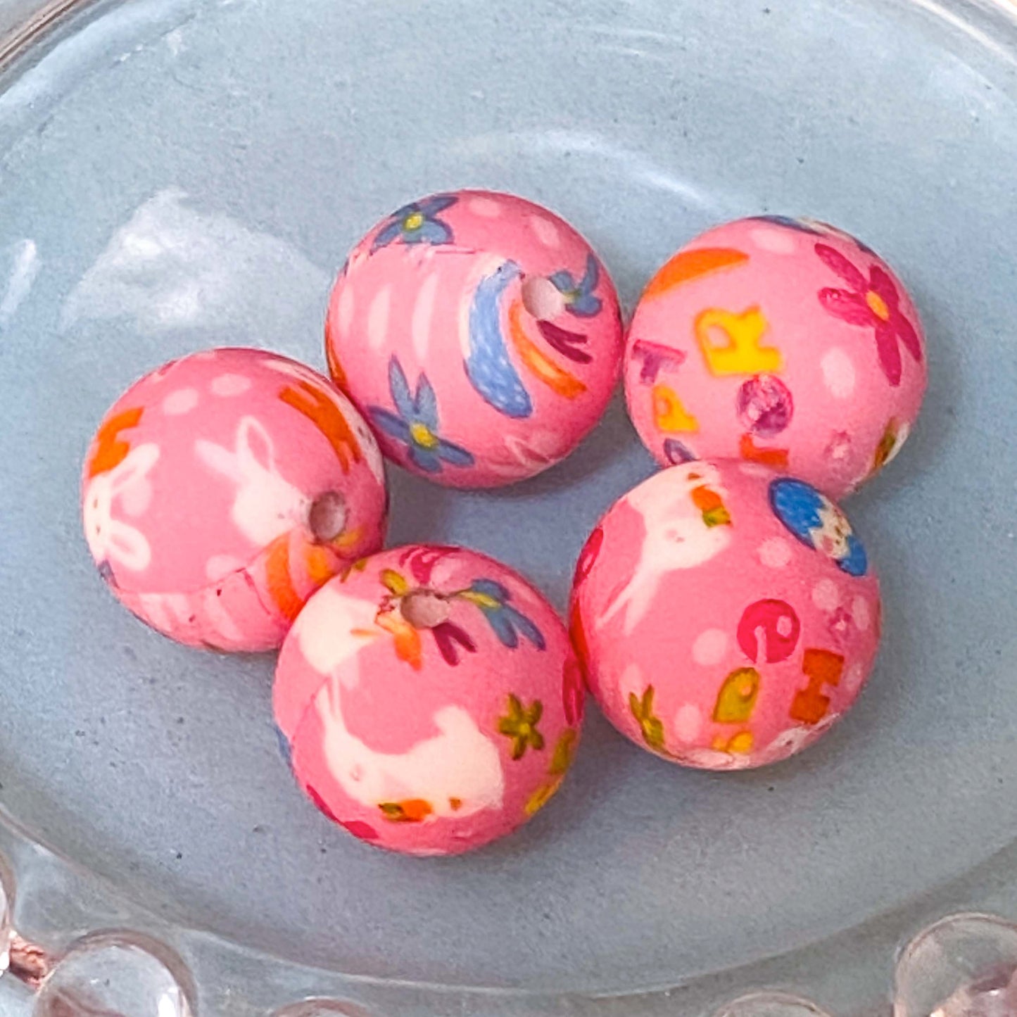 EASTER Patterned ROUND Large Silicone BEADS 16mm