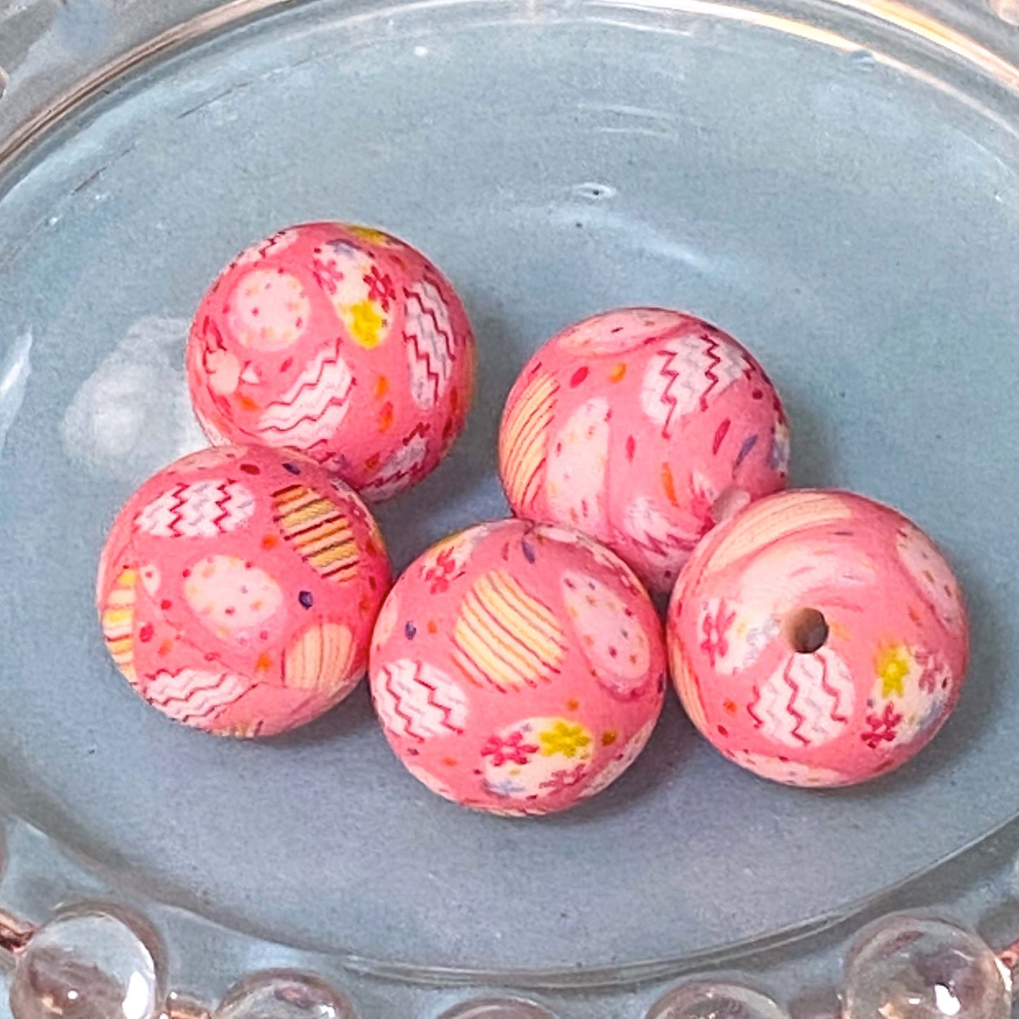 EASTER Patterned ROUND Large Silicone BEADS 16mm