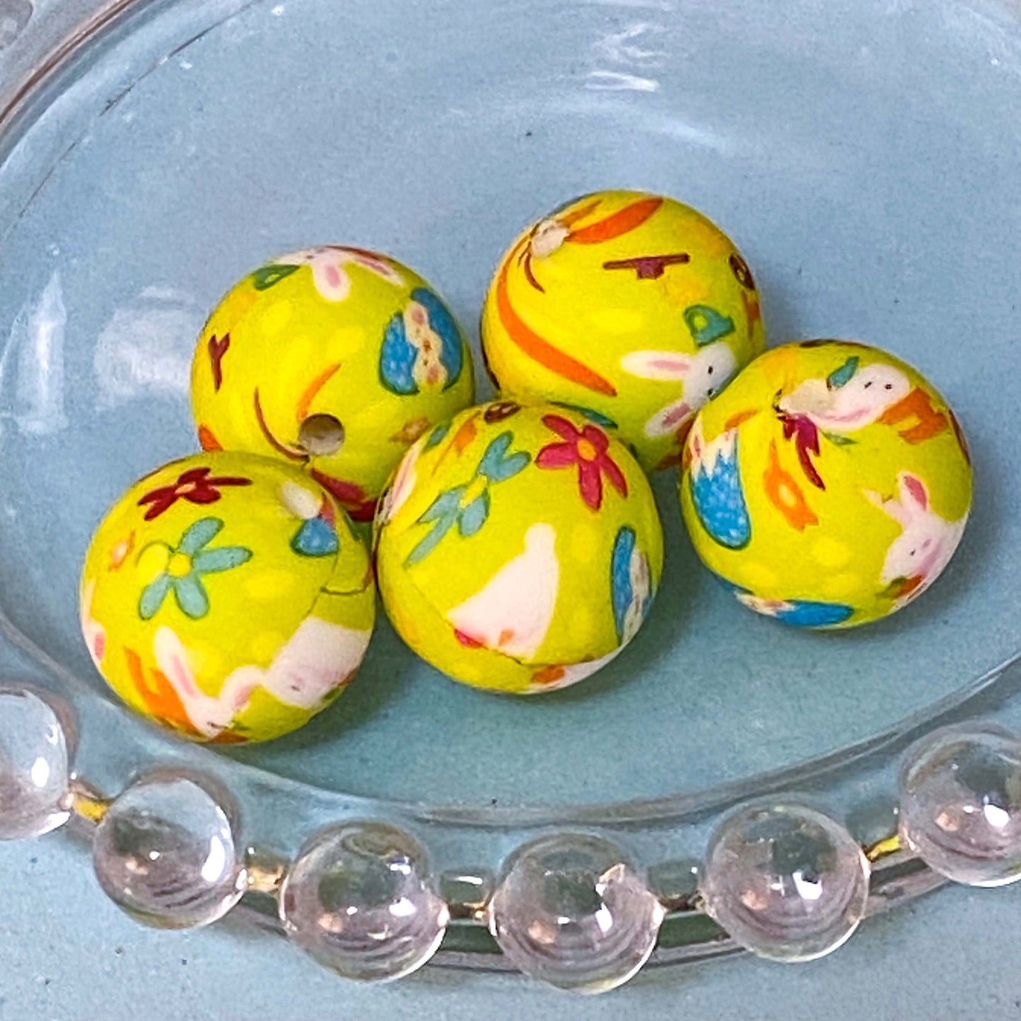 EASTER Patterned ROUND Large Silicone BEADS 16mm
