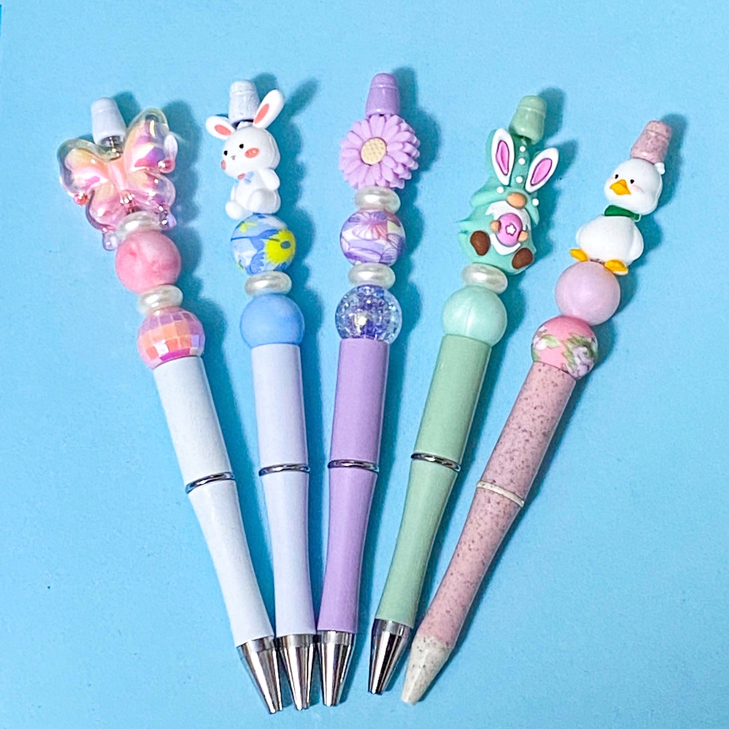 💗BEADED SPRING PASTEL PENS KIT💗(20 pieces inc 2 Pen Blanks in Holo Bag) Black Ballpoint UK