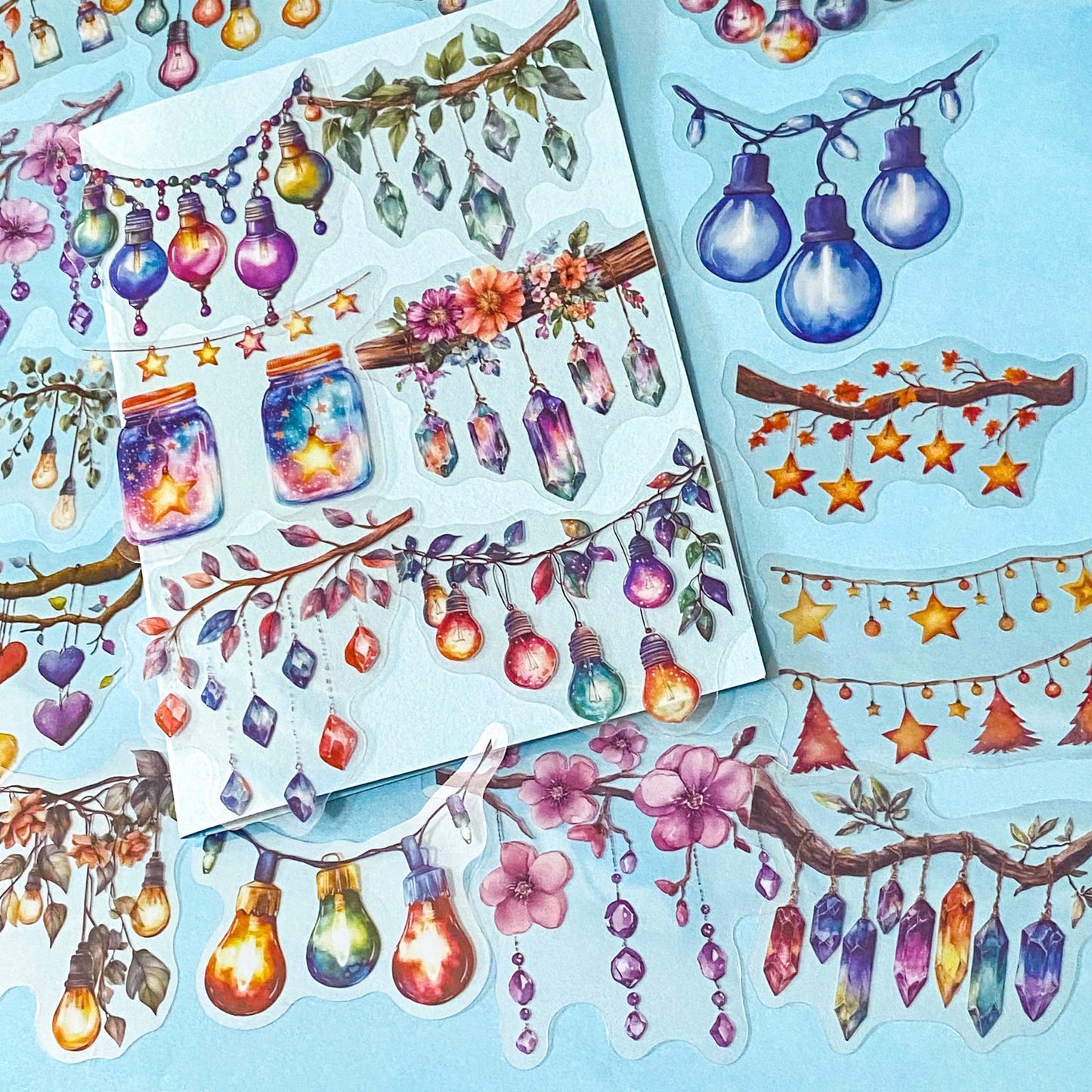 TWINKLING LIGHTS Clear Stickers- 22 Large Decorative Stickers (65mm)