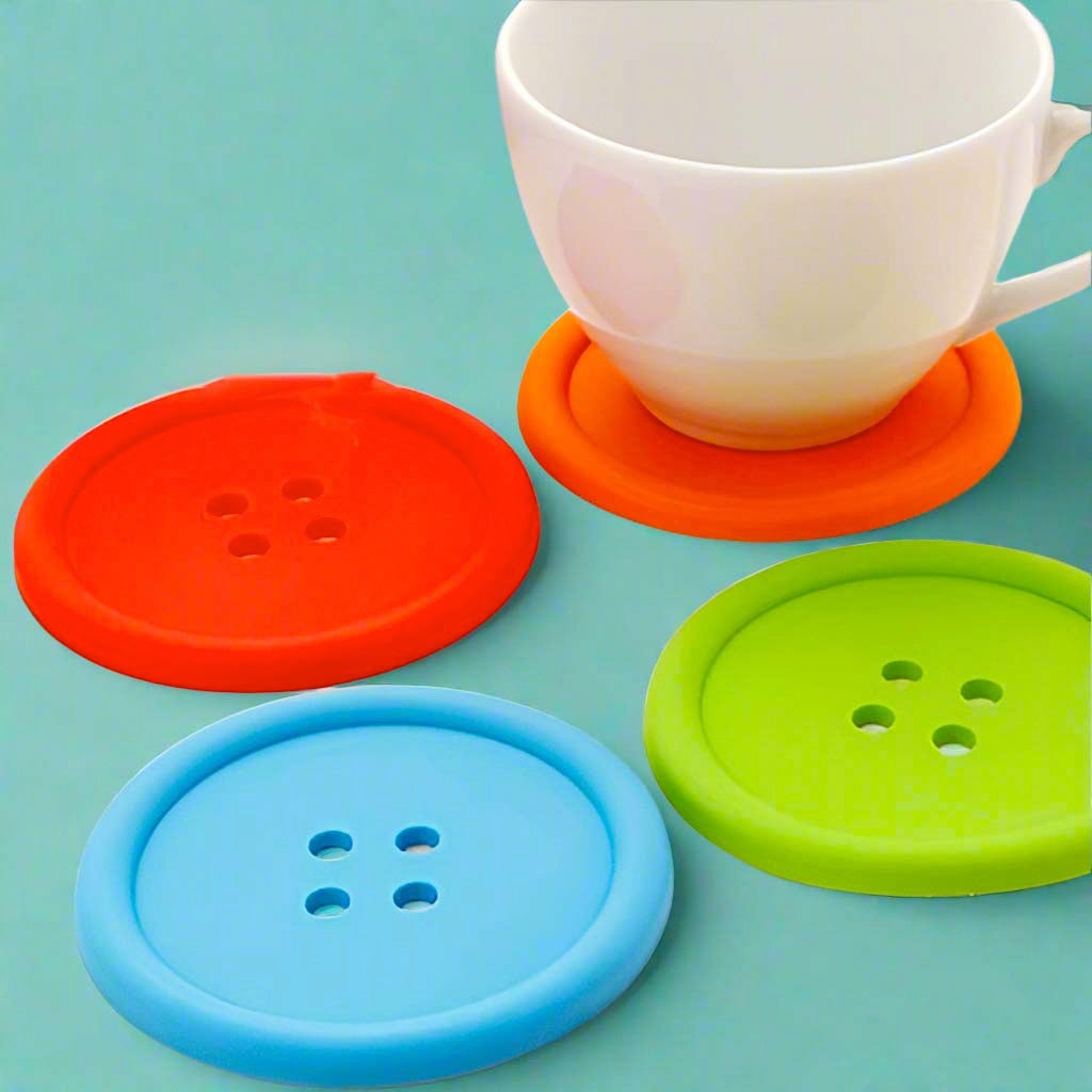 silicone button buttons coaster coasters fun cute kawaii gift gifts shop store uk red blue green brown orange large present rubber flexible soft cup kitchen presents 