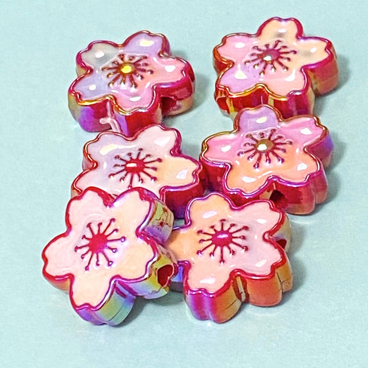 JUMBO ACRYLIC IRIDESCENT FLOWER BEADS 20mm