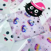 large cello cellophane self seal bag bags packaging supplies spooky lilac pink purple pumpkins pumpkin ghost ghosts cat black cats witch kawaii cute uk stationery gift gifts shop store supplies clear plastic