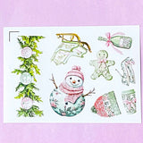 kawaii cute christmas stickers stickers sheet pastel pink and green retro vintage pretty glossy white festive stationery uk shop store planner addict supplies santa sleigh snowman deer gingerbread