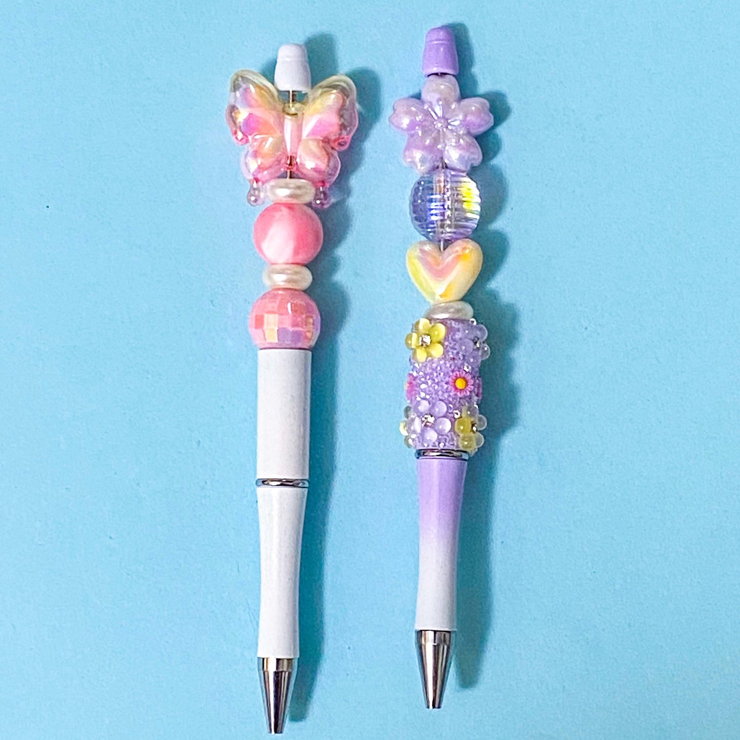 💗BEADED SPRING PASTEL PENS KIT💗(20 pieces inc 2 Pen Blanks in Holo Bag) Black Ballpoint UK