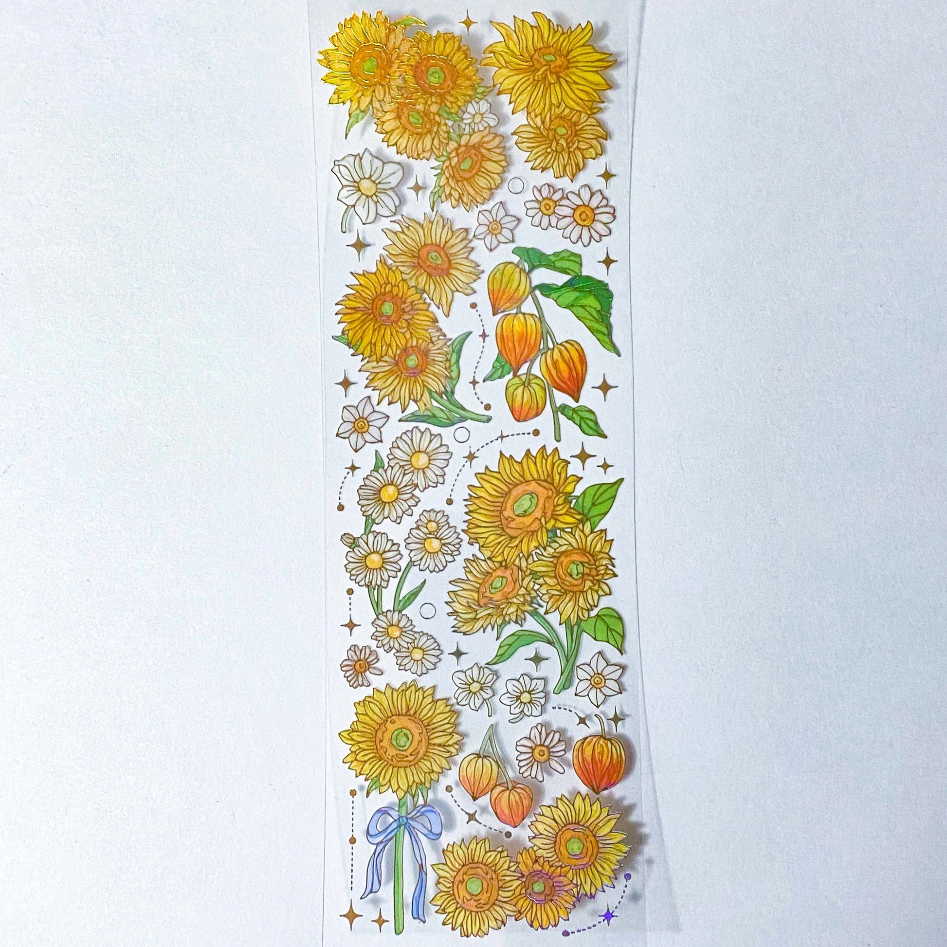 golden gold yellow orange flower flowers plants plant sticker stickers sheet holo holographic foil foiled clear plastic pet uk cute kawaii stationery shop store butterflies butterfly jar jars