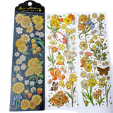 golden gold yellow orange flower flowers plants plant sticker stickers sheet holo holographic foil foiled clear plastic pet uk cute kawaii stationery shop store butterflies butterfly jar jars