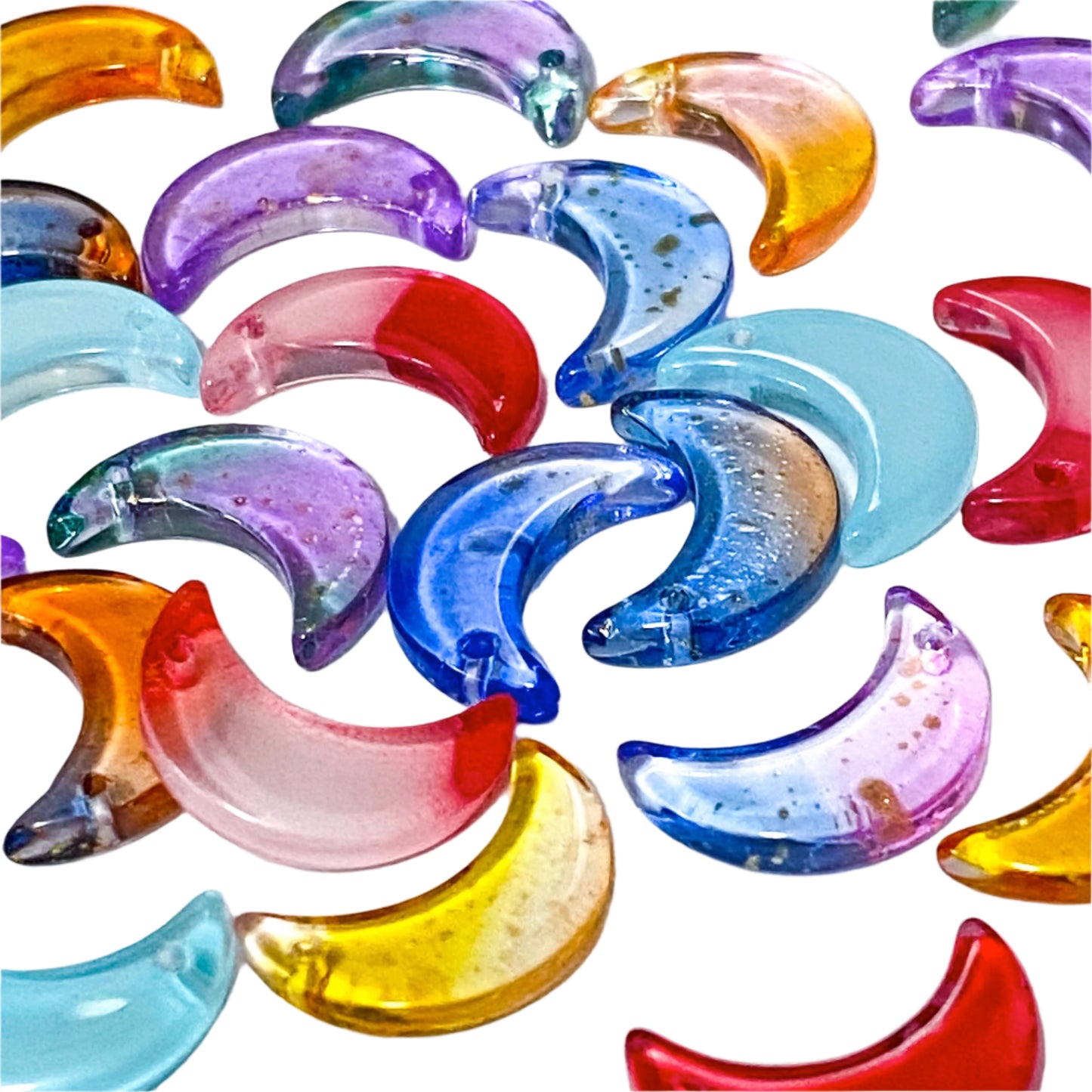 GLASS MOON BEAD 15mm x 2