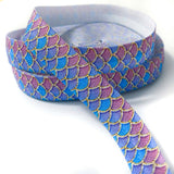 mermaid scale elastic ribbon ribbons fold over foe elastics uk cute kawaii craft supplies shop 15mm pretty purple lilac blue turquoise pink gold pattern ocean sea theme