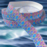 mermaid scale elastic ribbon ribbons fold over foe elastics uk cute kawaii craft supplies shop 15mm pretty purple lilac blue turquoise pink gold pattern ocean sea theme