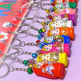 uk cute kawaii gift gifts silver metal keyring keyrings key ring rings chain matryshka russian doll dolls wooden handmade painted large wood jingle bell bells christmas stocking fillers uk shop store