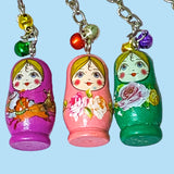 uk cute kawaii gift gifts silver metal keyring keyrings key ring rings chain matryshka russian doll dolls wooden handmade painted large wood jingle bell bells christmas stocking fillers uk shop store