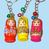 uk cute kawaii gift gifts silver metal keyring keyrings key ring rings chain matryshka russian doll dolls wooden handmade painted large wood jingle bell bells christmas stocking fillers uk shop store