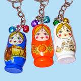 uk cute kawaii gift gifts silver metal keyring keyrings key ring rings chain matryshka russian doll dolls wooden handmade painted large wood jingle bell bells christmas stocking fillers uk shop store