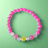 pastel pink white pearl pearly stretch elastic elasticated kids girl girls bracelet bracelets small uk cute kawaii cloud charm charms heart hearts glitter iridescent jewel colours gift gifts small