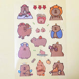 cute kawaii cuddly cabybara capybaras guinea pig pigs sticker stickers clear plastic pet pvc sheet pack 6 uk stationery planner supplies shop store gift gifts brown transparent sheets