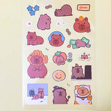 cute kawaii cuddly cabybara capybaras guinea pig pigs sticker stickers clear plastic pet pvc sheet pack 6 uk stationery planner supplies shop store gift gifts brown transparent sheets