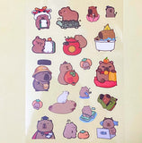 cute kawaii cuddly cabybara capybaras guinea pig pigs sticker stickers clear plastic pet pvc sheet pack 6 uk stationery planner supplies shop store gift gifts brown transparent sheets