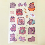 cute kawaii cuddly cabybara capybaras guinea pig pigs sticker stickers clear plastic pet pvc sheet pack 6 uk stationery planner supplies shop store gift gifts brown transparent sheets