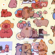 cute kawaii cuddly cabybara capybaras guinea pig pigs sticker stickers clear plastic pet pvc sheet pack 6 uk stationery planner supplies shop store gift gifts brown transparent sheets