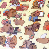 cute kawaii cuddly cabybara capybaras guinea pig pigs sticker stickers clear plastic pet pvc sheet pack 6 uk stationery planner supplies shop store gift gifts brown transparent sheets