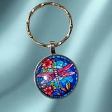 dragonfly dragonflies cute kawaii glass cabochon keyring keyrings key ring rings chain silver uk gift gifts shop store purple pink blue turquoise gold green lilac