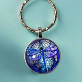 dragonfly dragonflies cute kawaii glass cabochon keyring keyrings key ring rings chain silver uk gift gifts shop store purple pink blue turquoise gold green lilac