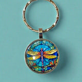 dragonfly dragonflies cute kawaii glass cabochon keyring keyrings key ring rings chain silver uk gift gifts shop store purple pink blue turquoise gold green lilac