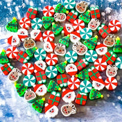 polymer clay christmas bead beads bundle pinwheel pinwheels pin wheel wheels santa santas claus father tree trees reindeer rudolph present red green white festive uk cute kawaii craft supplies shop store