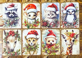 santa hat hats father christmas postcard post card cards uk cute kawaii animal animals vintage style retro victorian fox foxes bunny rabbit cat kitten raccoon owl owls sheep lamb penguin squirrel hedgehog deer elephant mouse mice individual stationery planner supplies addict gift holly leaves foliage red green