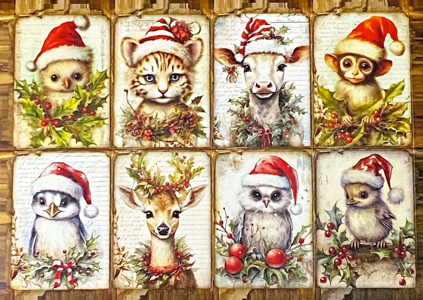 CHRISTMAS SANTA HAT ANIMAL Vintage Postcards & Stickers