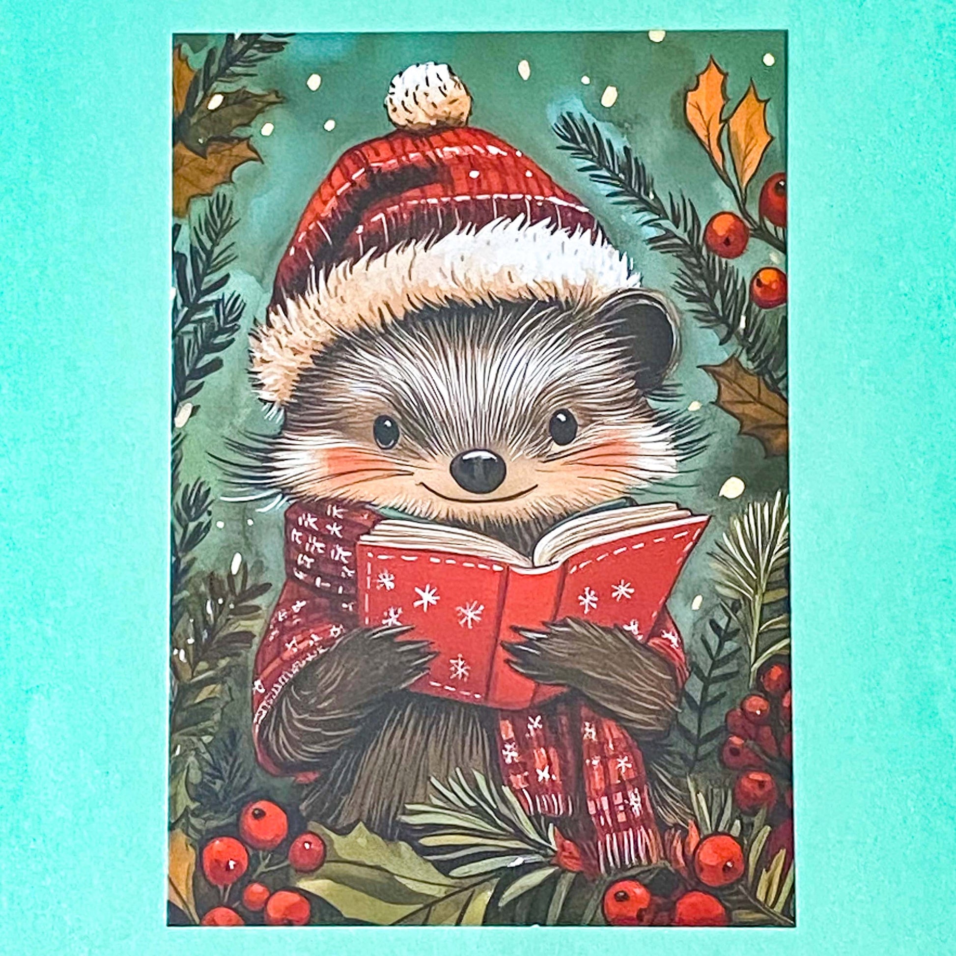 cute kawaii postcard postcards post card cards uk individual animal animals stationery shop store uk polar bear bears hedgehog hedgehogs fox foxes rabbit rabbits bunny bunnies hare hares cat cats kitten owl owls bird birds puppy dog dogs colourful red and green festive christmas foliage holly berries woodland snow snowflakes