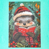 cute kawaii postcard postcards post card cards uk individual animal animals stationery shop store uk polar bear bears hedgehog hedgehogs fox foxes rabbit rabbits bunny bunnies hare hares cat cats kitten owl owls bird birds puppy dog dogs colourful red and green festive christmas foliage holly berries woodland snow snowflakes