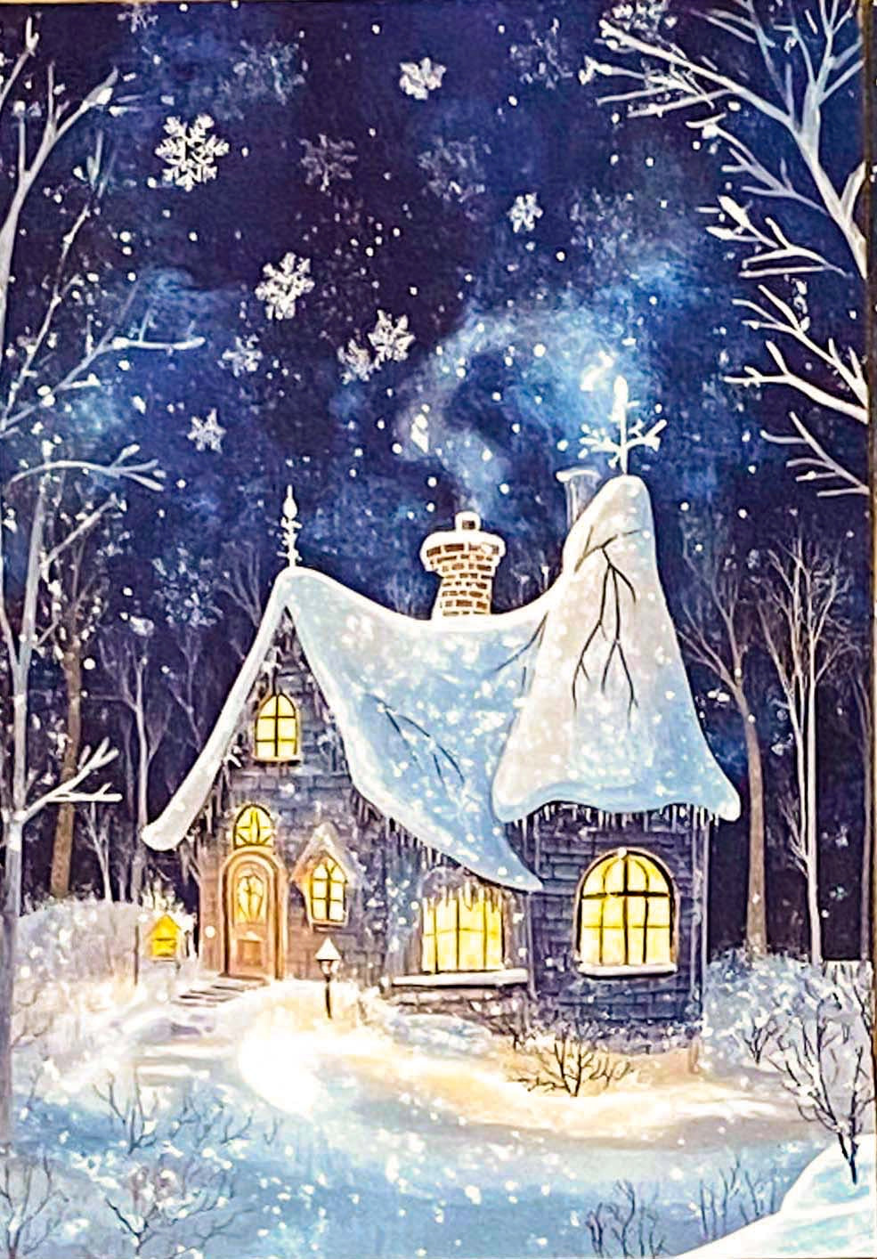 christmas snow snowy postcard postcards post card cards uk cute kawaii festive stationery turquoise  blue midnight sky stars teddy bear snowglobe snow globe polar angel snowman present stocking pretty deep bird woodland tree aqua