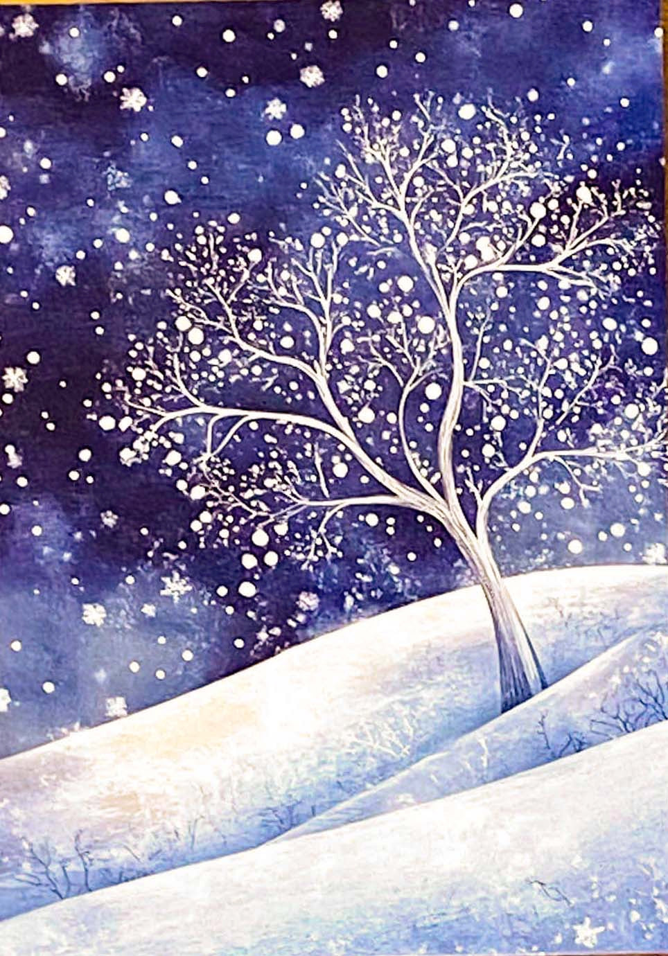 christmas snow snowy postcard postcards post card cards uk cute kawaii festive stationery turquoise  blue midnight sky stars teddy bear snowglobe snow globe polar angel snowman present stocking pretty deep bird woodland tree aqua