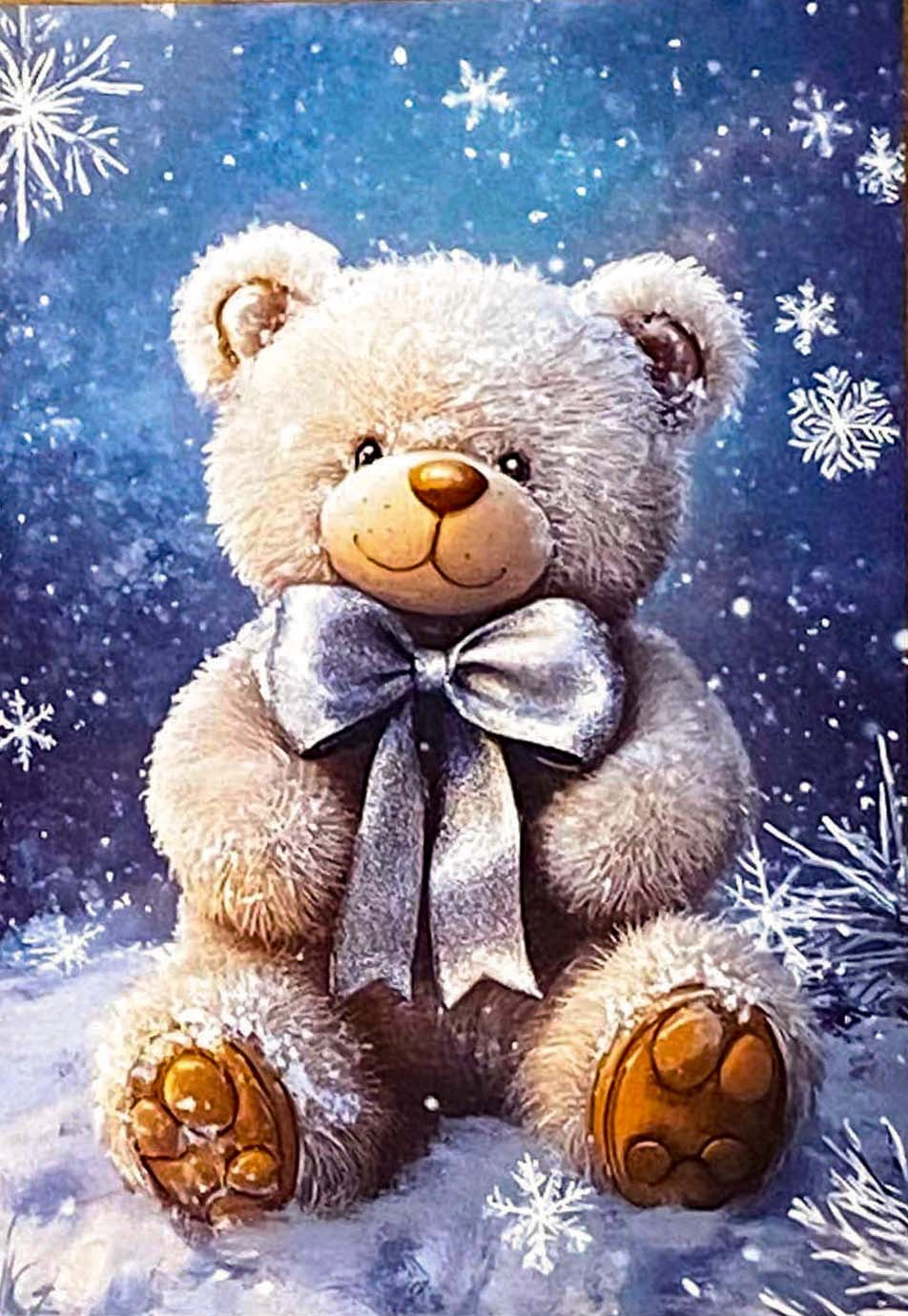 christmas snow snowy postcard postcards post card cards uk cute kawaii festive stationery turquoise  blue midnight sky stars teddy bear snowglobe snow globe polar angel snowman present stocking pretty deep bird woodland tree aqua