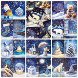 christmas snow snowy postcard postcards post card cards uk cute kawaii festive stationery turquoise  blue midnight sky stars teddy bear snowglobe snow globe polar angel snowman present stocking pretty deep bird woodland tree aqua