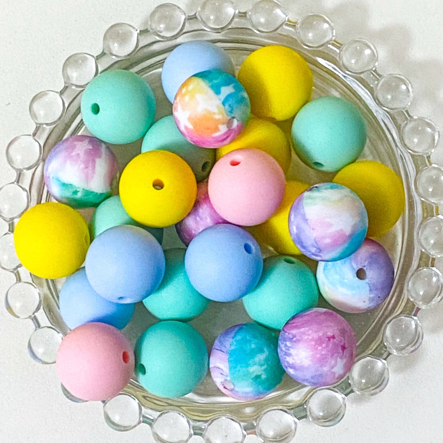 SILICONE BEADS -SPRING PASTELS, OMBRE STARS & BRIGHT YELLOW BEE