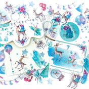 winter deer turquoise blue ice colours snow snowy reindeer sleigh poinsettia sticker flake flakes stickers washi translucent pack 40 cute kawaii uk stationery shop store planner addict supplies snow globe holly leaf leaves foliage christmas