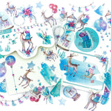 winter deer turquoise blue ice colours snow snowy reindeer sleigh poinsettia sticker flake flakes stickers washi translucent pack 40 cute kawaii uk stationery shop store planner addict supplies snow globe holly leaf leaves foliage christmas