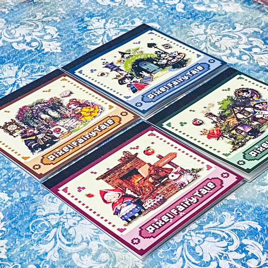 pixel fairytale mini clear sticker book of 10 pages of cartoon fairy stories including alice, little red riding hood, beauty and the beast and snow white