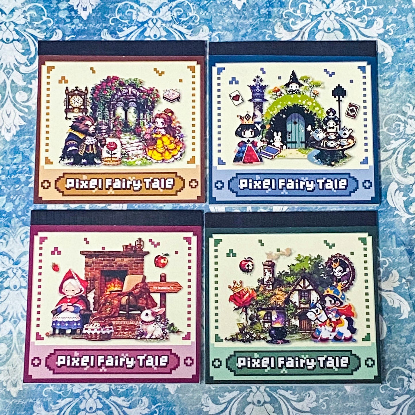 pixel fairytale mini clear sticker book of 10 pages of cartoon fairy stories including alice, little red riding hood, beauty and the beast and snow white