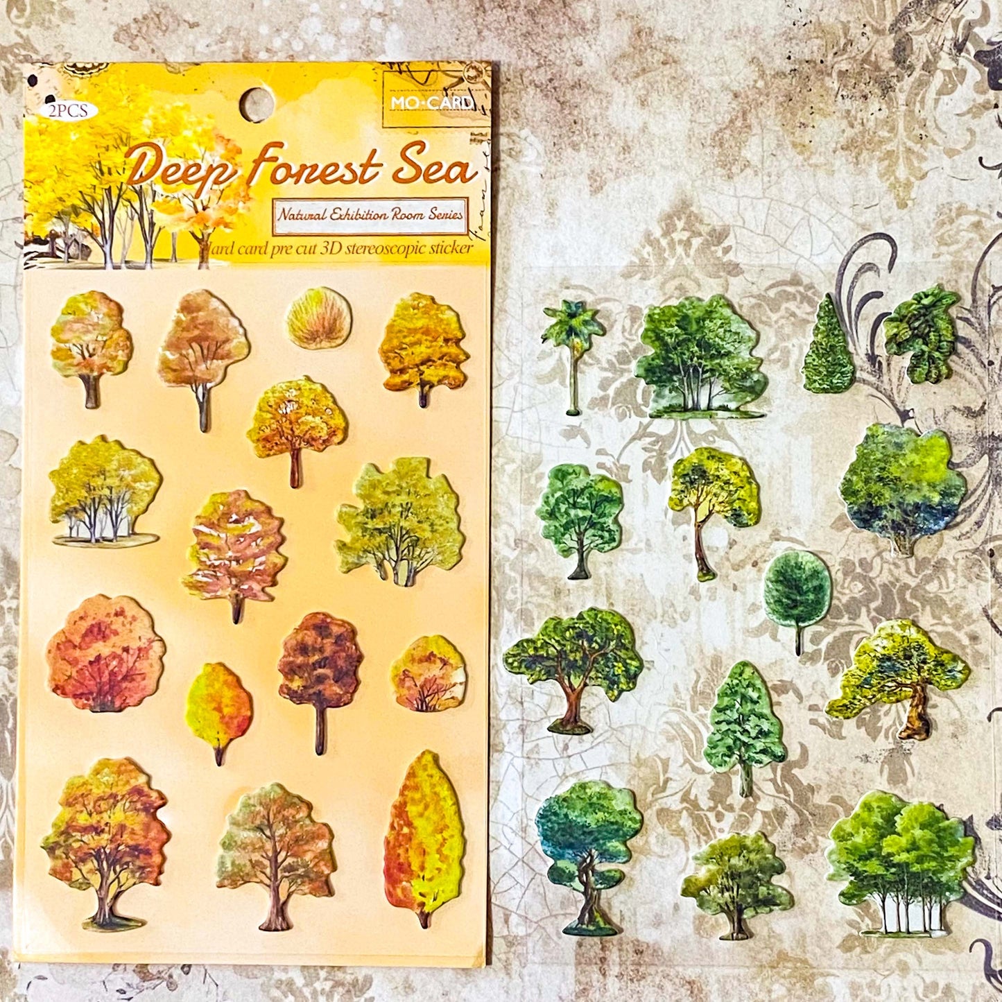 nature themed card sticker set of 2 clear sheets of raised cardboard plants and animals stickers. Designs include mushrooms, woodland animals, leaves and trees. Uk stationery shop.