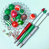 jumbo very large big huge chunky acrylic bead beads red green white sparkly metallic round 20mm 2cm christmas festive colours rhinestone candy stripe stripes spot spotty uk cute kawaii craft supplies jewellery making pen blank base blanks make your own beaded jewellery stationery