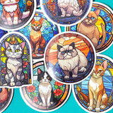 STAINED GLASS WINDOW CATS Glossy Laptop Stickers Set